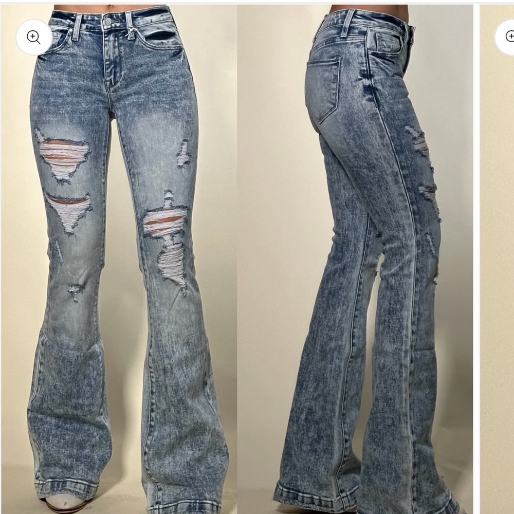 Distressed Blue Flare Jeans